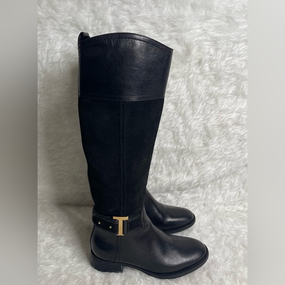 Tory Burch Riding Boots Tenley in Black Leather and Suede Size 5.5 - Picture 4 of 17